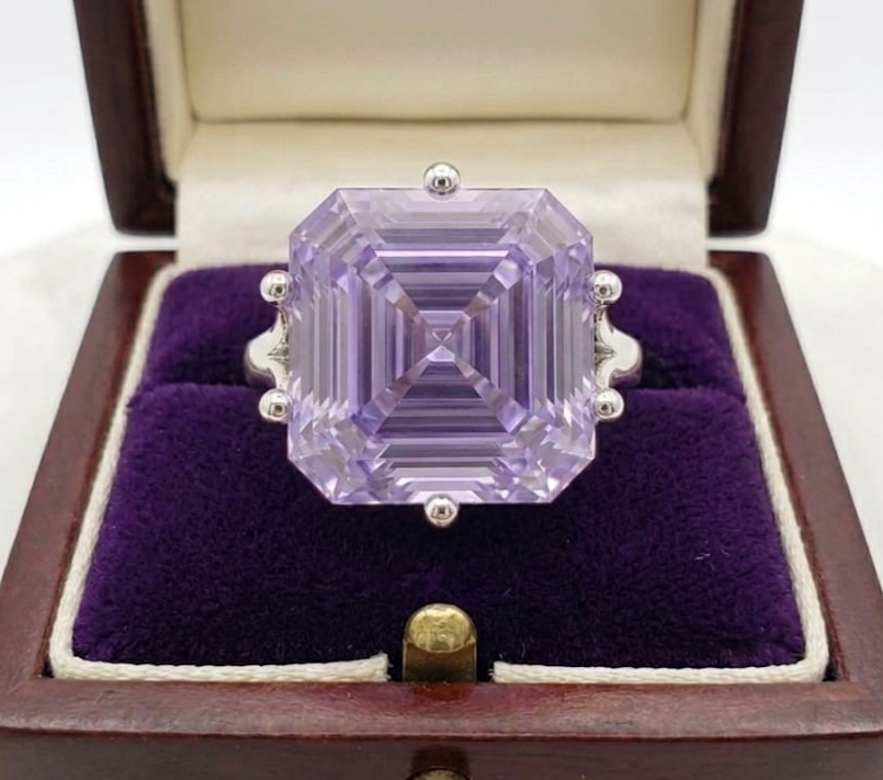 5.00 Ct Certified Asscher Cut Purple Natural Diamond Ring VVS1 White Gold Finish