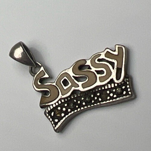 925 Sterling Silver Retro Pendant Charm SASSY Enamel Girl Brat Fashion