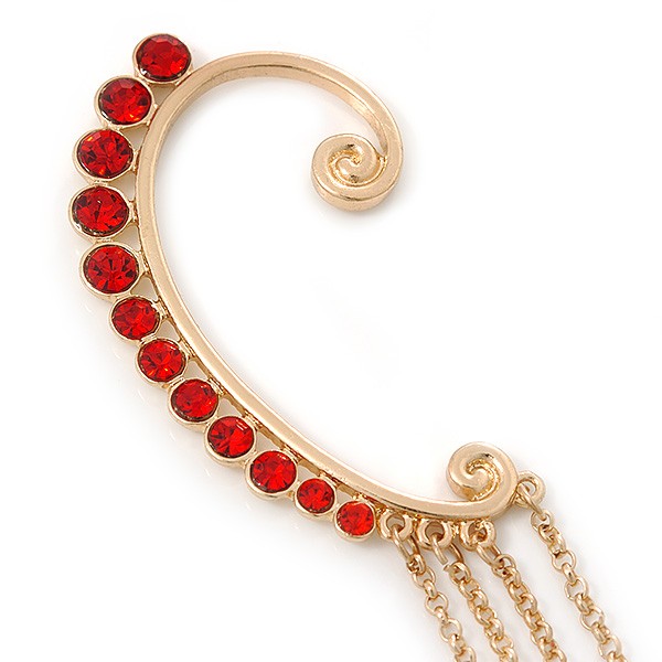 1 Pc Red Crystal Ear Cuff With Comb In Gold Plating – Only For The Right Ear