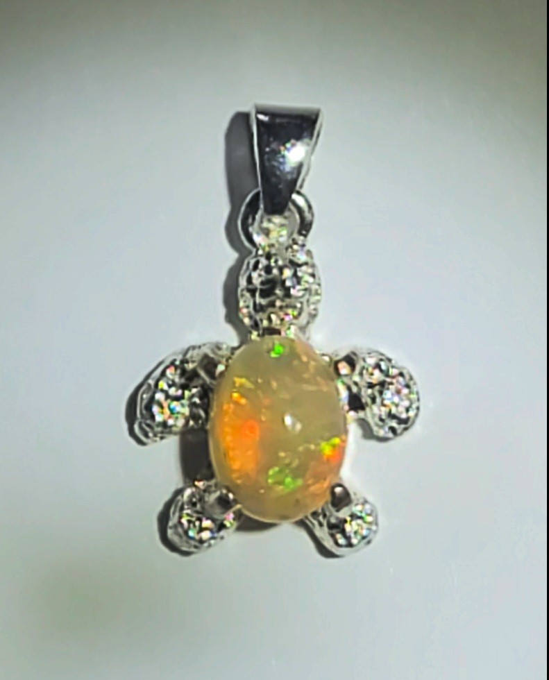 Ethiopian Fire Opal Turtle Pendant 9X7/ 925 Sterling Silver (SEE DETAILS)