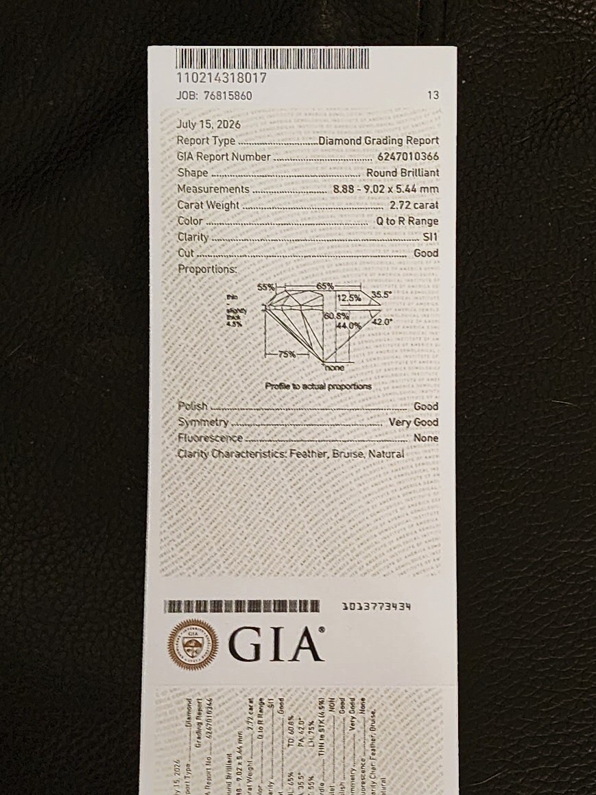 GIA CERTIFIED 14K YELLOW GOLD 2.72CT DIAMOND MENS RING 9.25 11.1GR