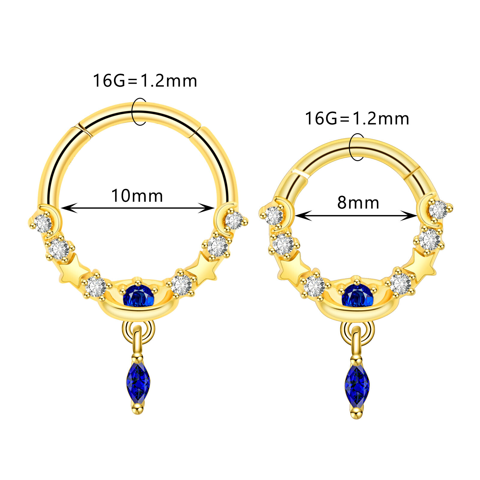 1PC Steel Hinged Septum Clicker Planet Moon Dangle Segment Nose Hoop Rings 16G