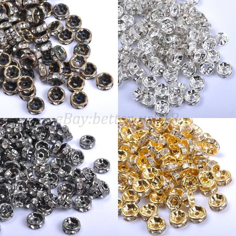 100Pcs Czech Crystal Rhinestone Silver Rondelle Spacer Bead 4MM 5MM 6MM 8MM 10MM