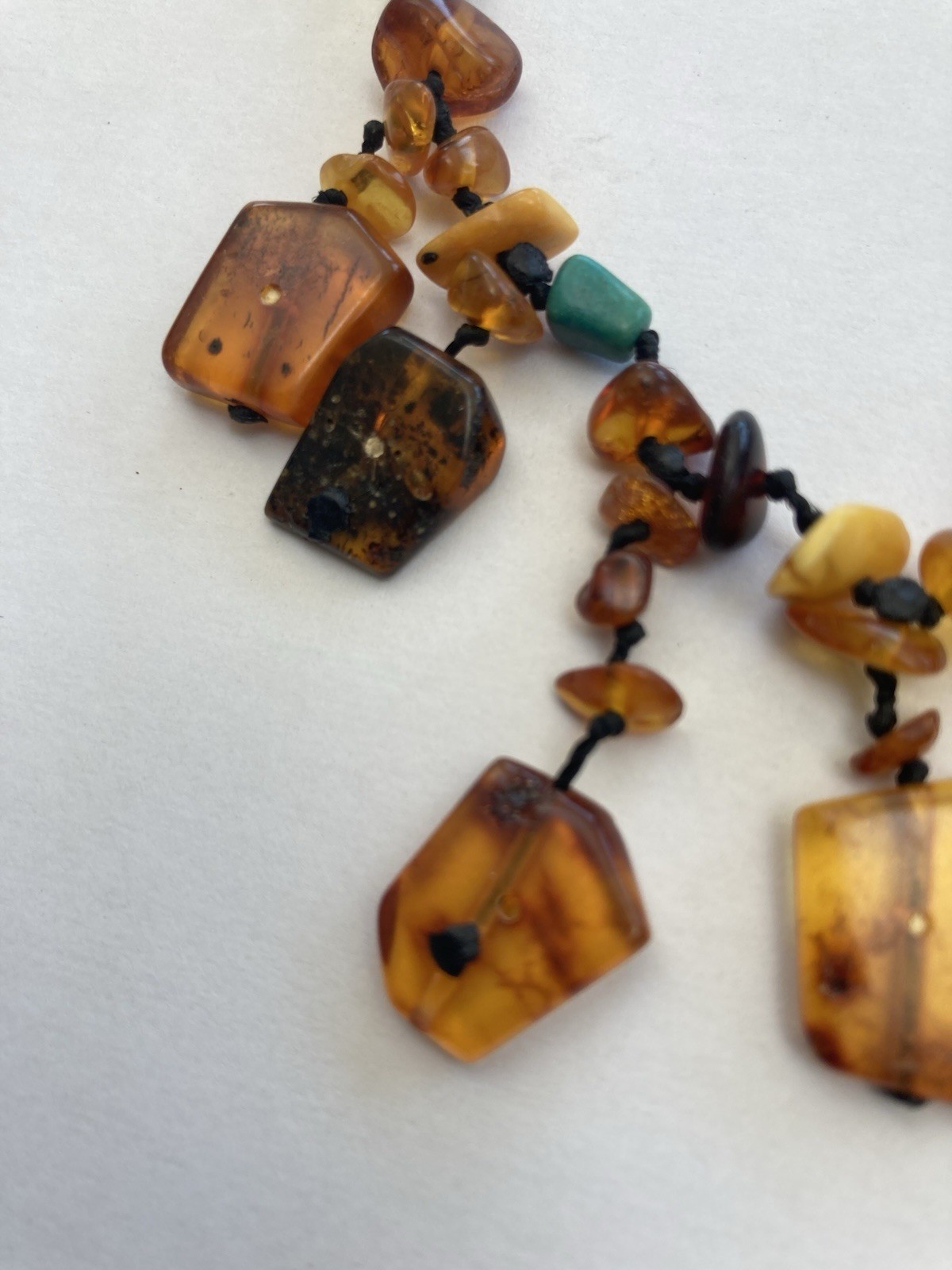 Vintage Necklace Baltic butterscotch amber, turquoise Chips 16.5″ Artisan OOAK