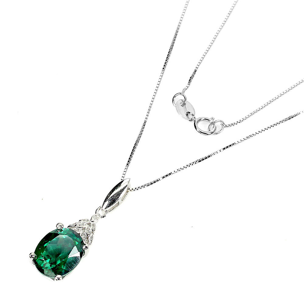 925 Sterling Silver Necklace Oval Green Topaz Diffused 11x9mm Gemstone Jewelry