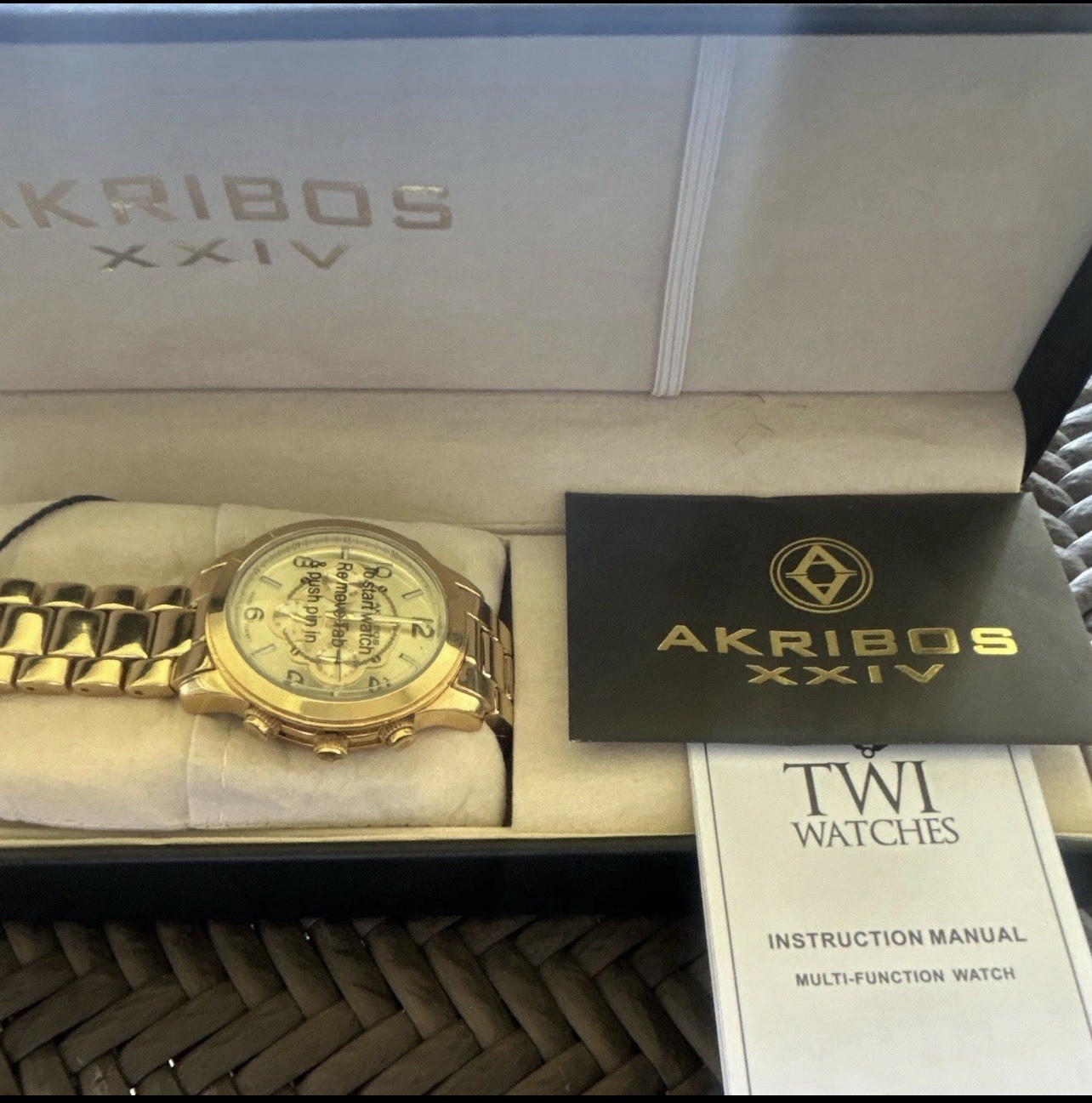Akribos XXIV AK648 Women’s Gold Tone Quartz Multifunction Bracelet Watch w/ Box