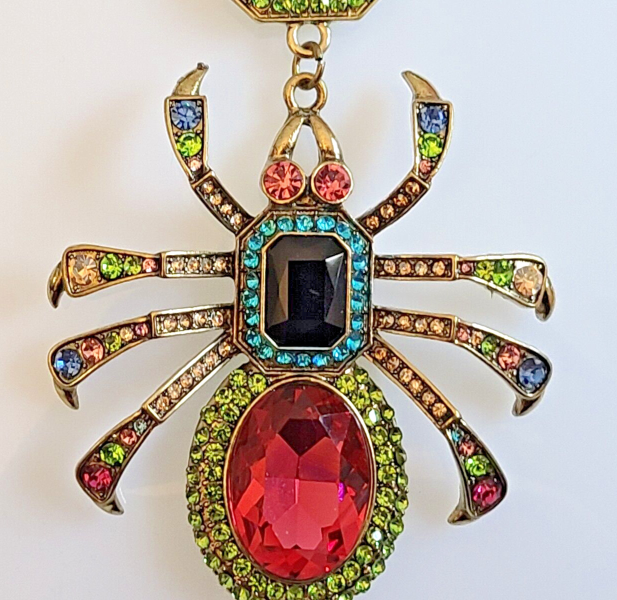 FAB UNSIGNED DESIGNER STYLE MULTICOLOR CRYSTAL SPIDER LONG LEGS DROP NECKLACE