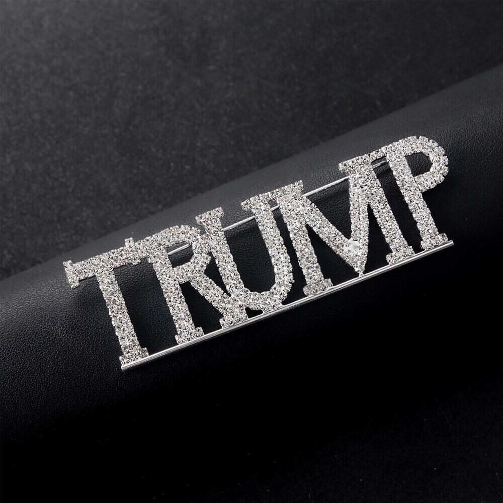 TRUMP Rhinestone Faux Diamond Crystal Brooch Pin MAGA 3″