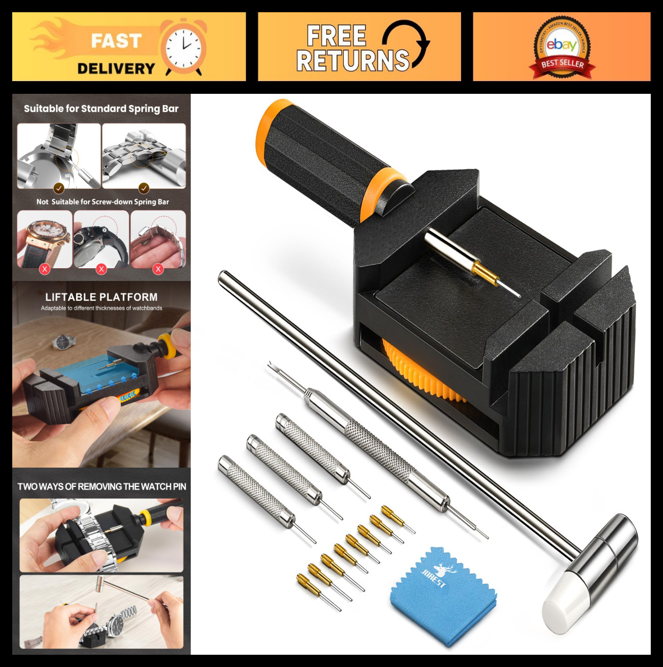 Watch Link Removal Kit – Bracelet Resizing Tool, Pin Remover & Adjuster Hammer