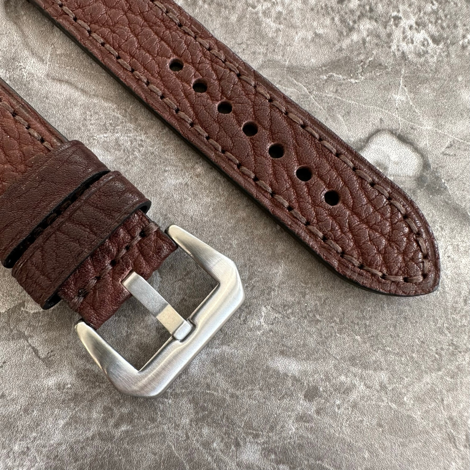Premium Thick Brown Lychee Leather Watch Strap For Apple Watch Ultra 1 2 49mm