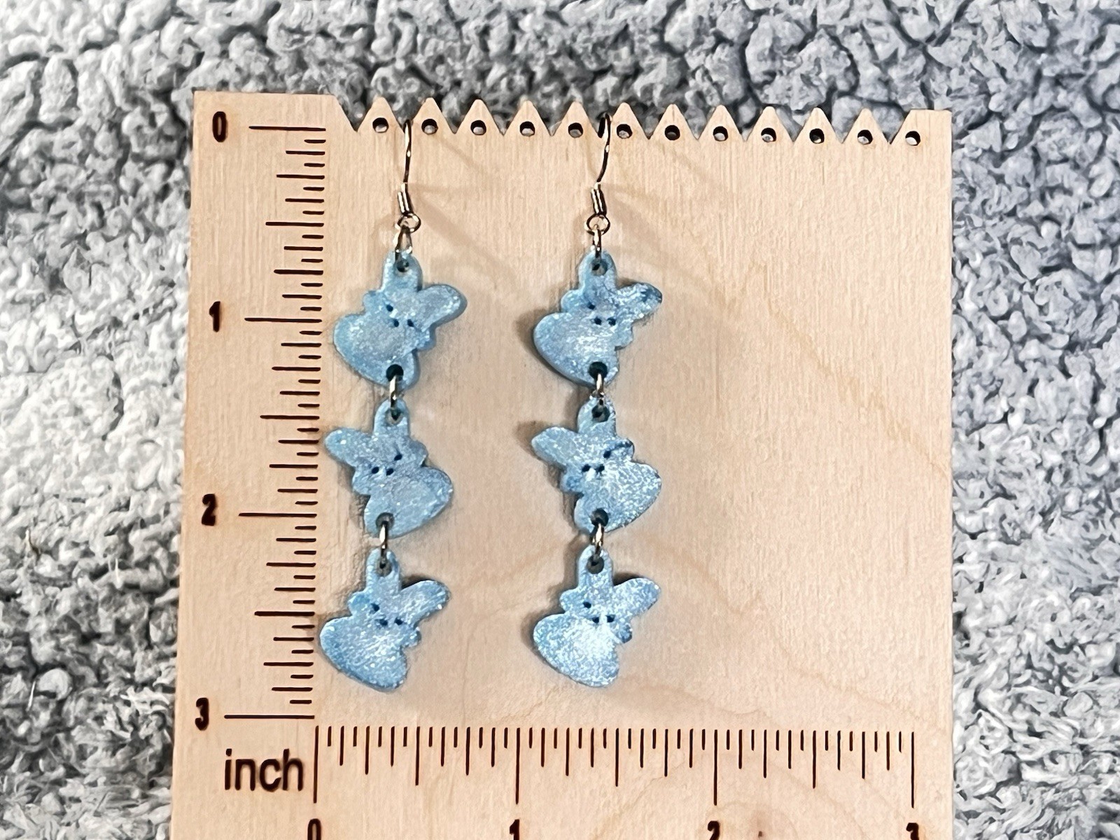 Handcrafted Blue Bunny Dangle Earrings Polymer Clay Animal Theme 2.8 in hook