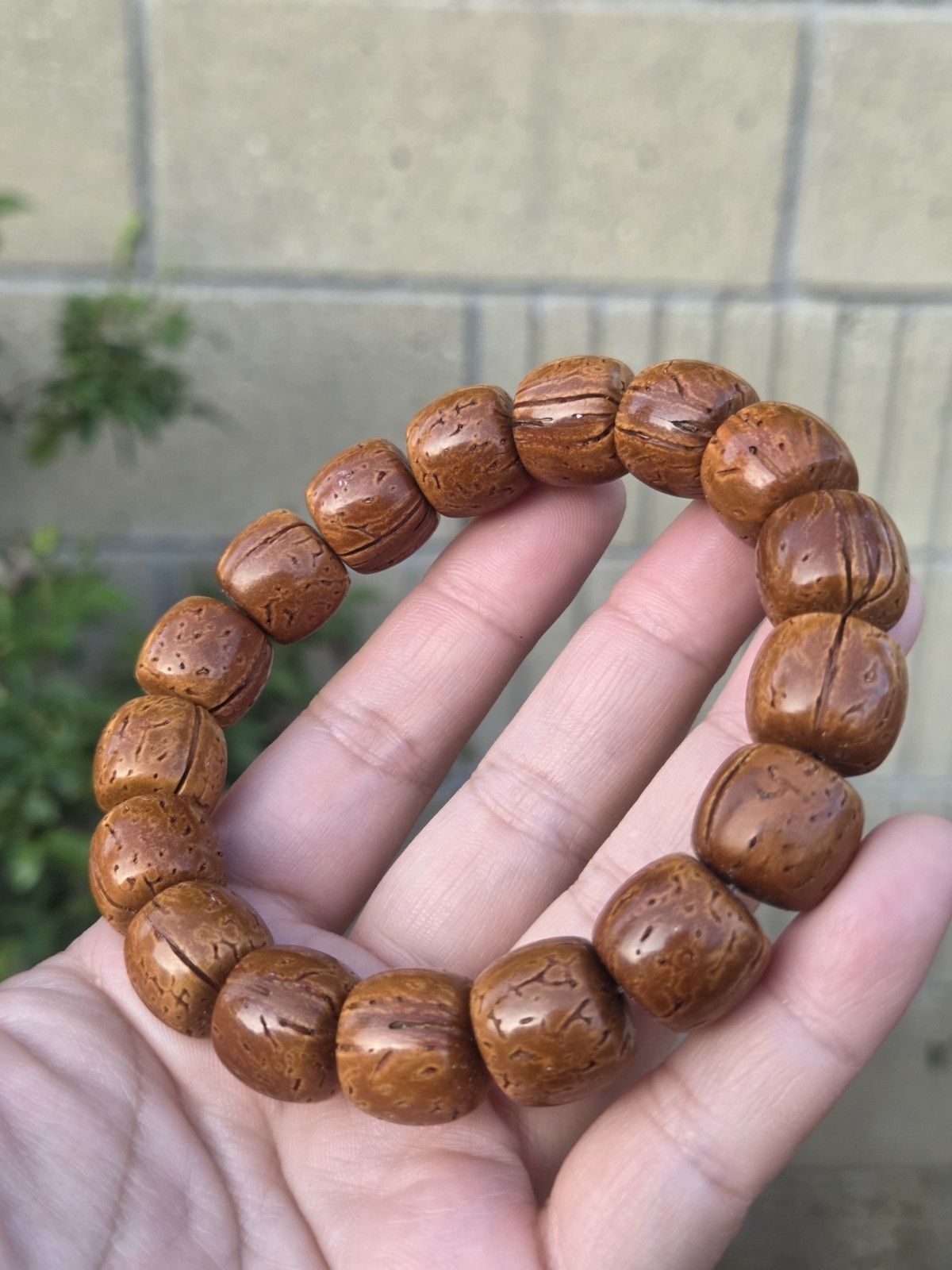 Natural Textured Nut Seed Bead Bracelet (14.7mm) | Ready-to-Patina…
