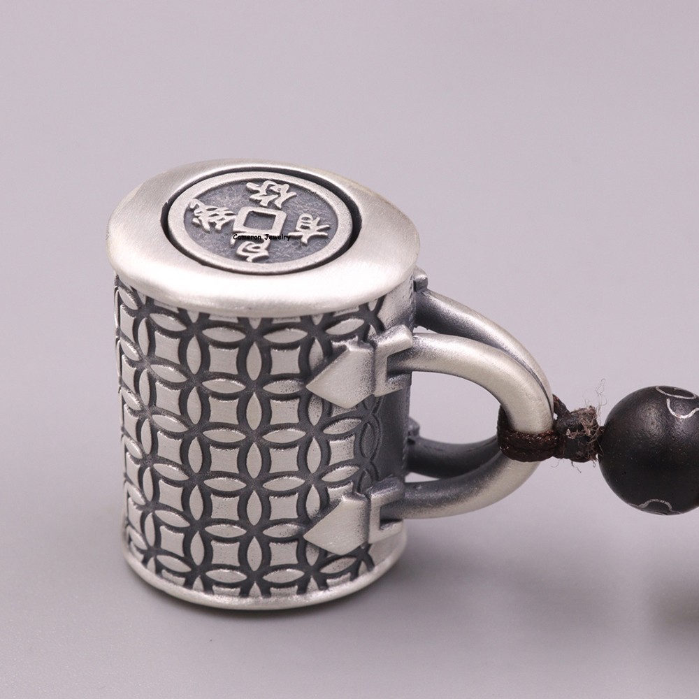 Solid S999 Fine Silver Embossed Coin Pattern Wealth Bag Charm Pendant 29-30g