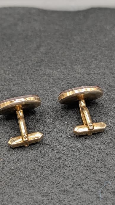Vintage Germany Burgundy Enamel & Gold Tone Cufflinks Retro