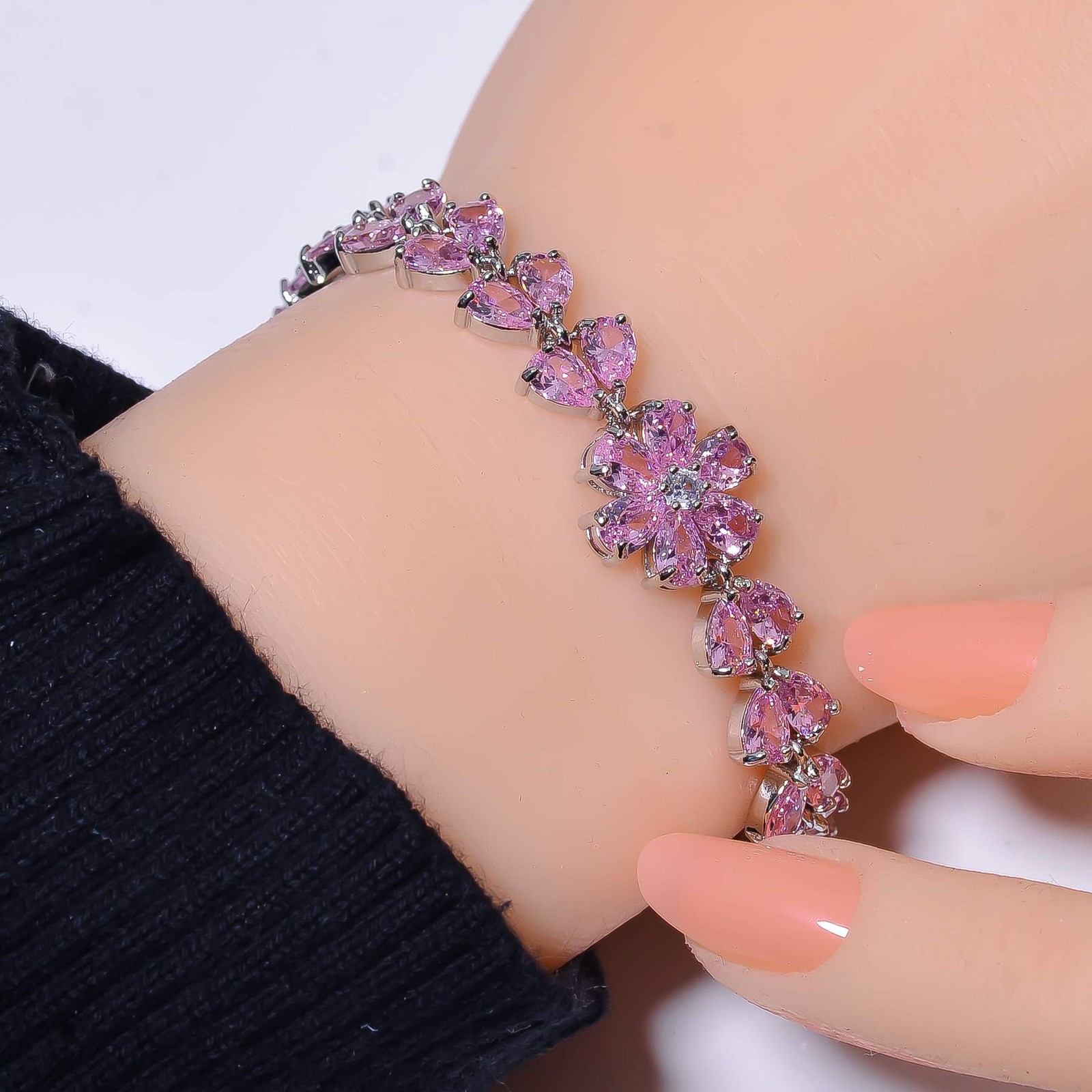 Pink Sapphire Simulated 925 Sterling Silver Tennis Bracelet 7.99″ B43, Christmas