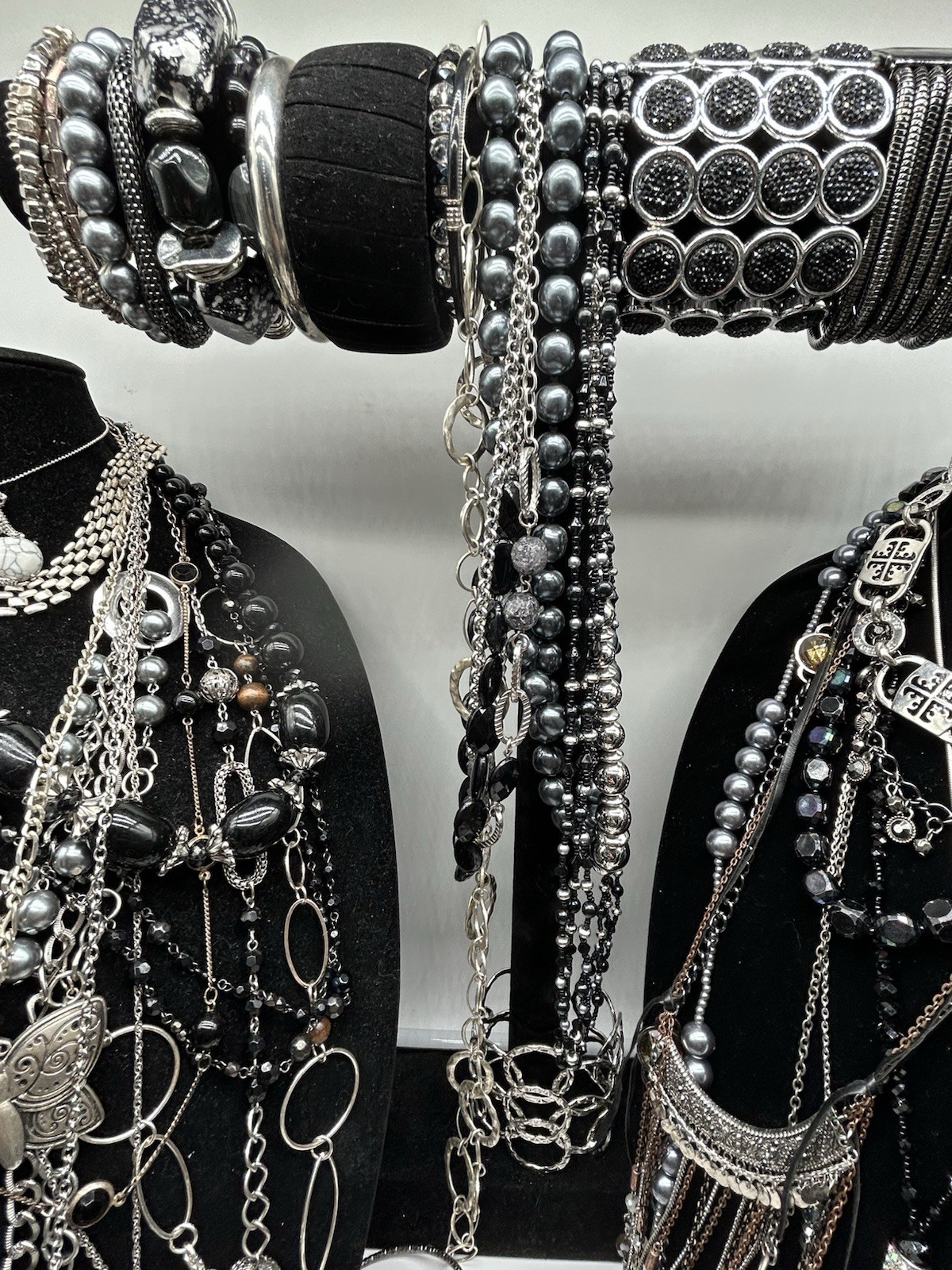 Vntg to Now Black/Silver Jewelry Lot All Wearable 8+ Lbs, 148 Pc #240
