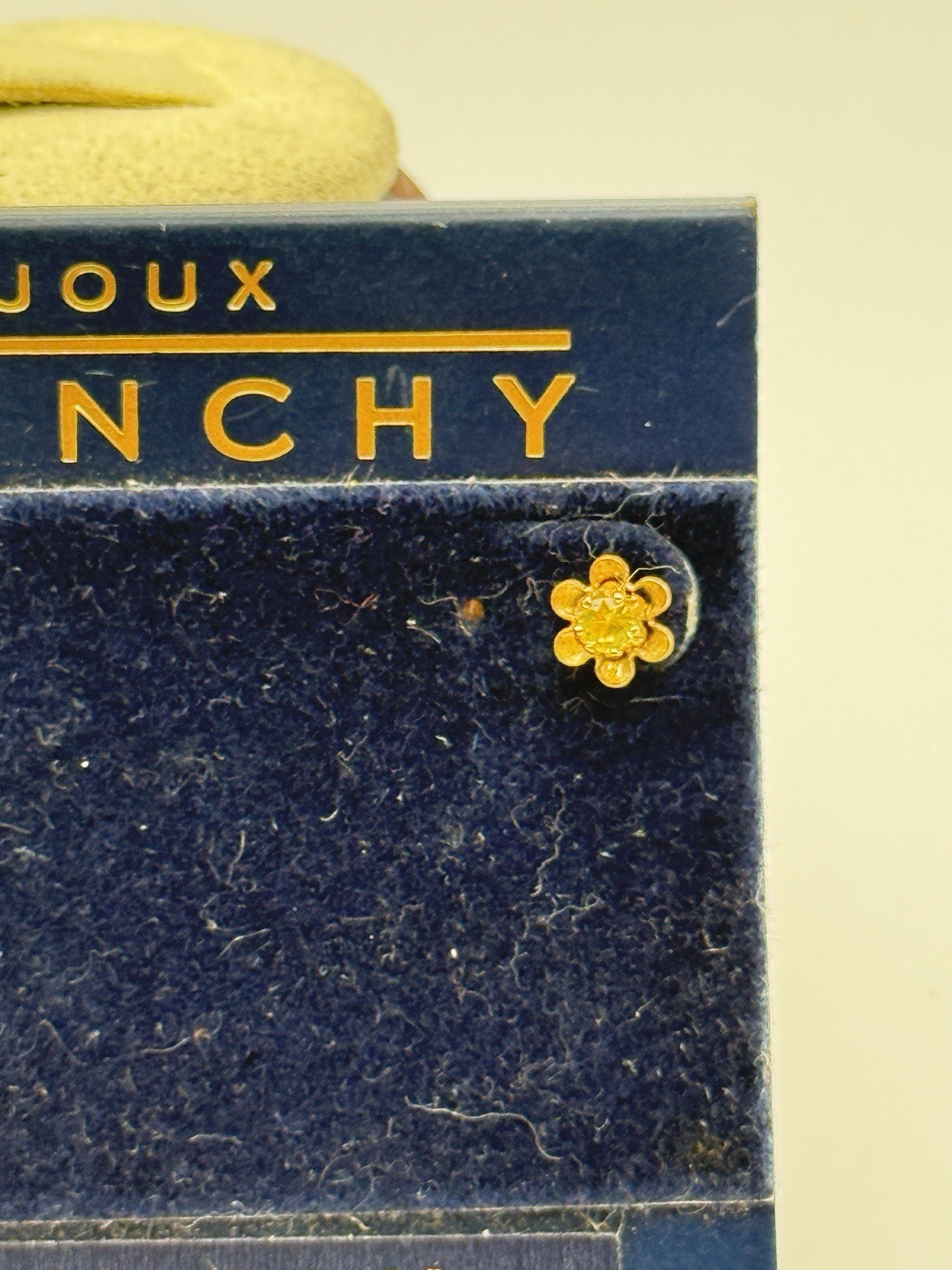 Vintage Bijoux Givenchy 14K Gold Flower Stud Earrings Yellow Stone NOS Tagged