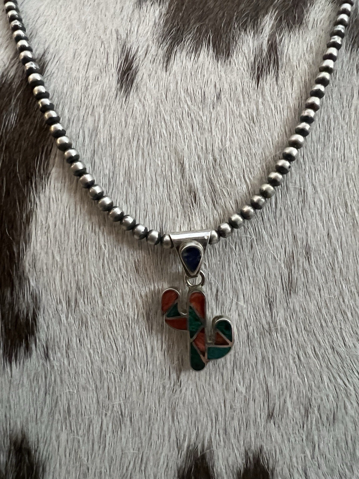 Peruvian Inca Inlaid Spiny Malachite Lapis Saguaro Cactus 950 Pendant