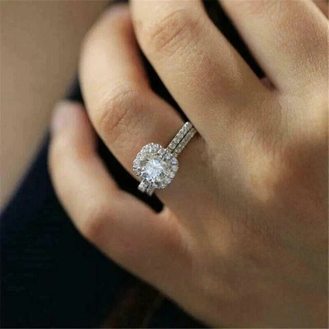 14k White Gold Plated 2.00Ct Round LabCreated Diamond Bridal Set Engagement Ring