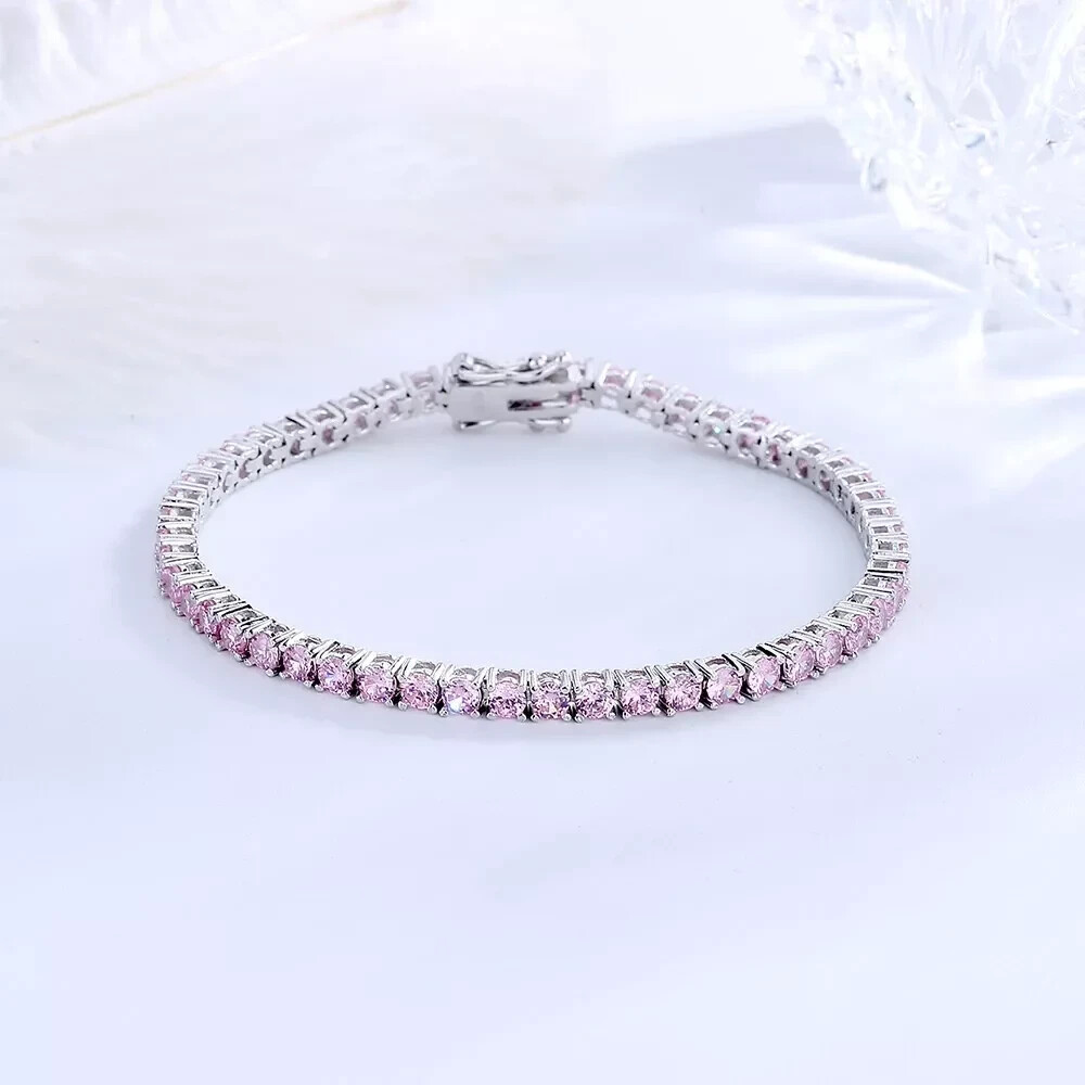 8Ct Round Lab Created Pink Sapphire Tennis Bracelet 14K White Gold Plated 7.5″In