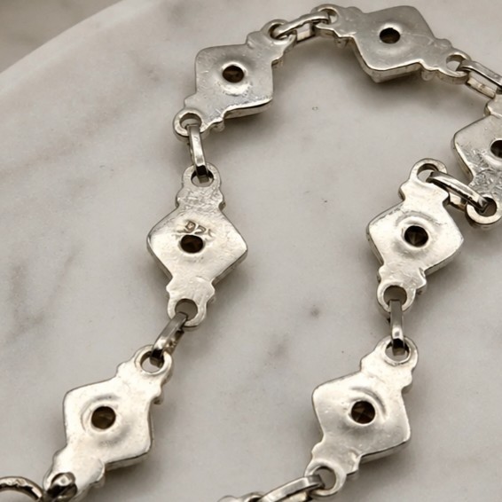925 Sterling Silver Citrine Link Bracelet Geometric Square Princess Cut 8.25in