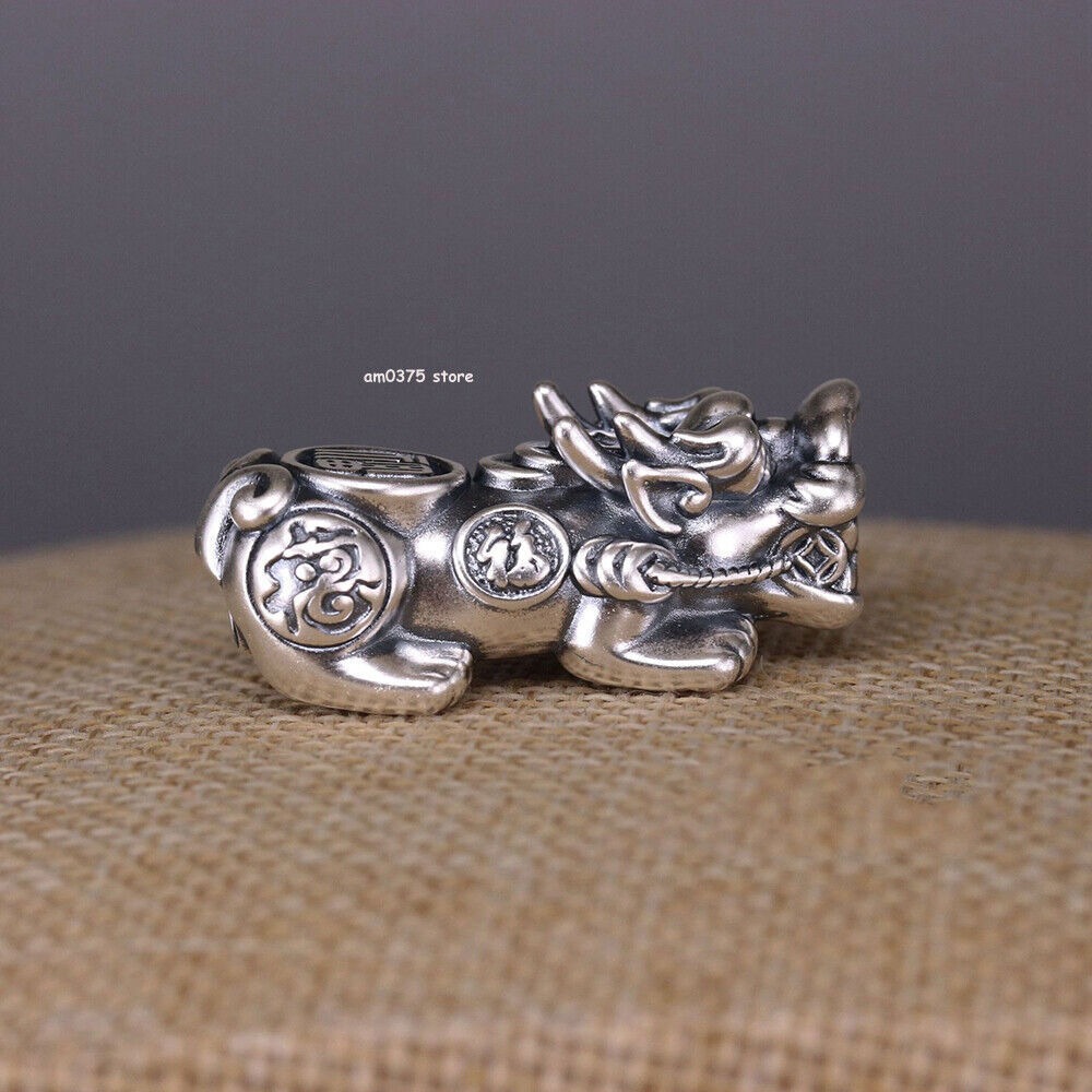 HOLLOW Pure 999 Fine Silver Pendant Coin Fu Blessing Dragon Son Pixiu DIY Bead