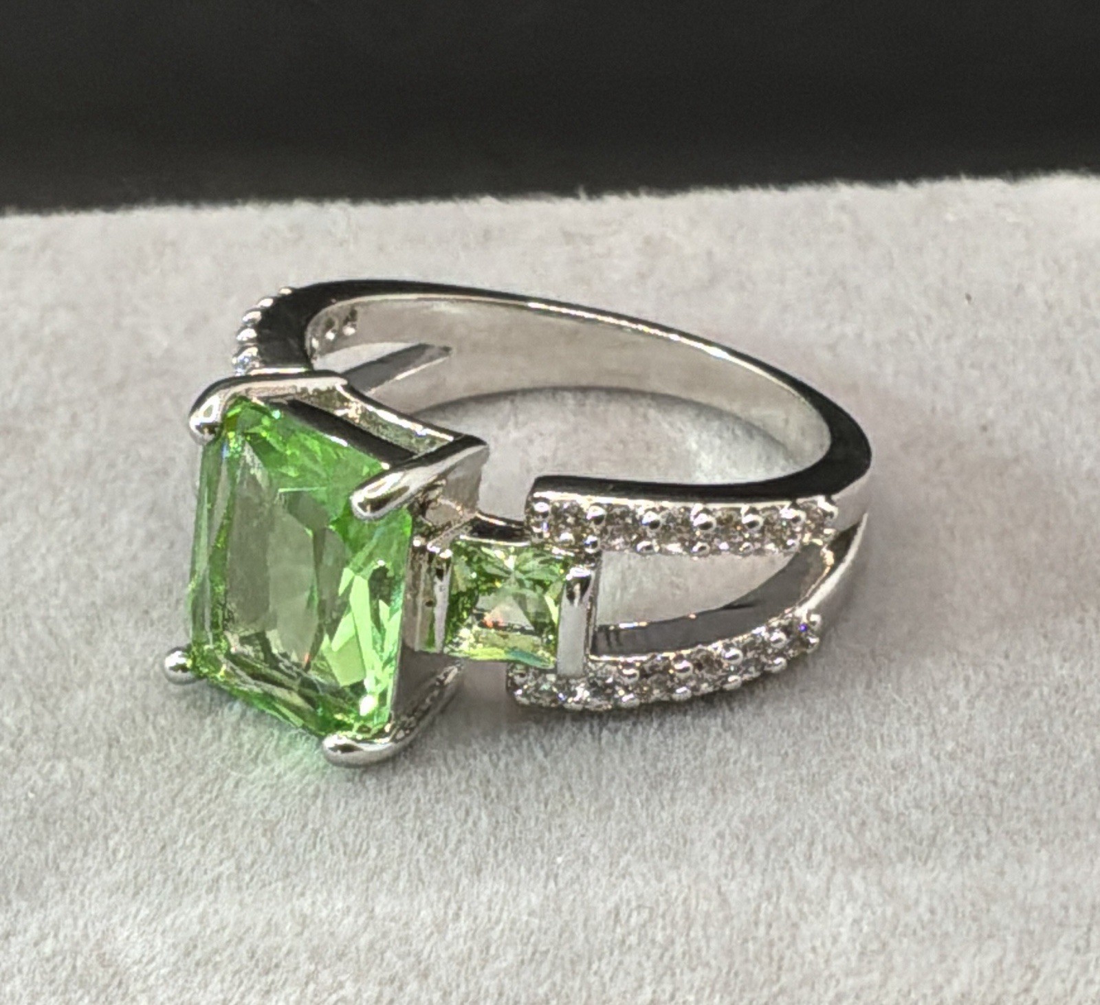 PERIDOT RING – 10X8mm Or 3.0ctw – Peridot & White Accents – .925 Sterling Silver