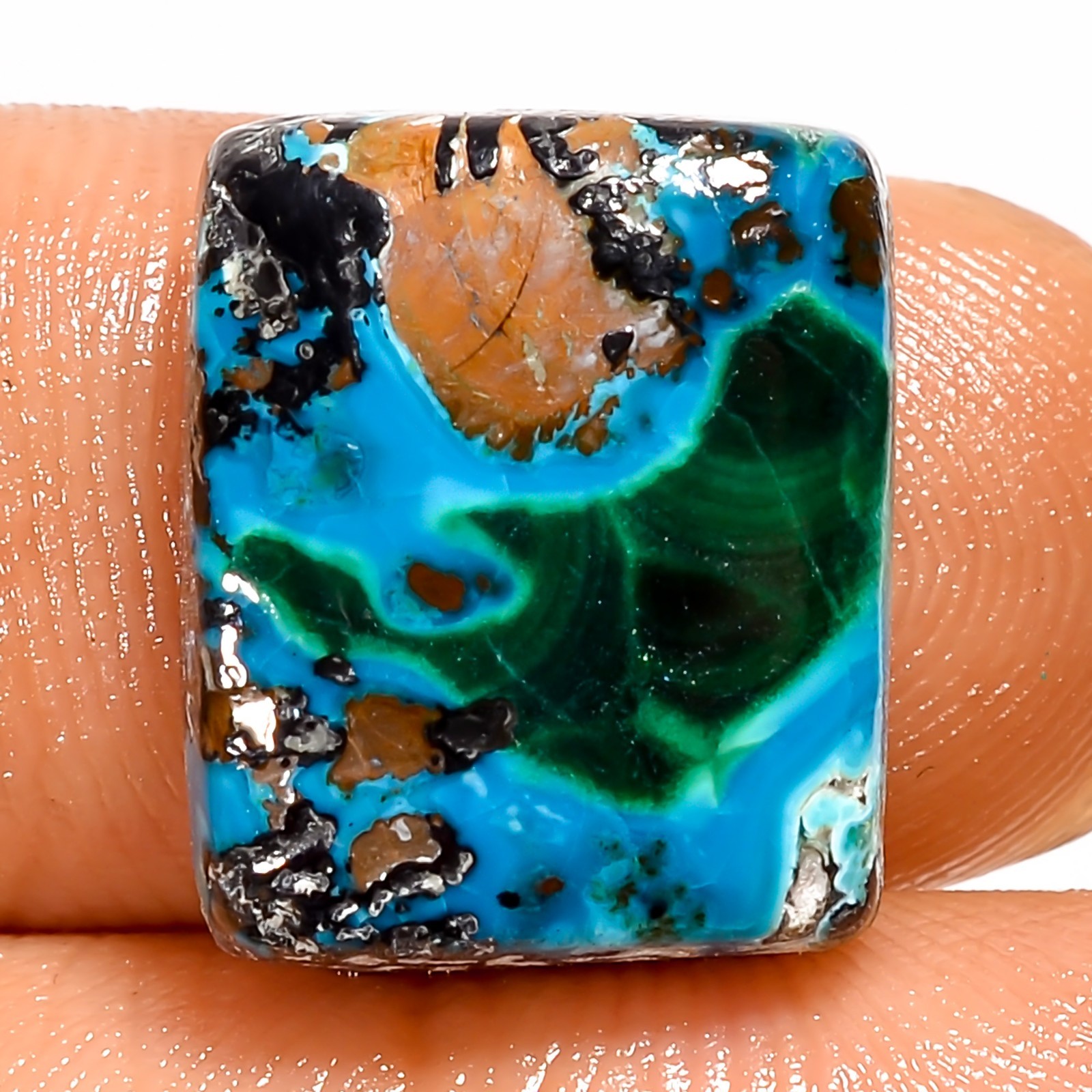 Natural Malachite Chrysocolla Radiant Cabochon Loose Gemstone 11.5 Ct 15X12X5 mm