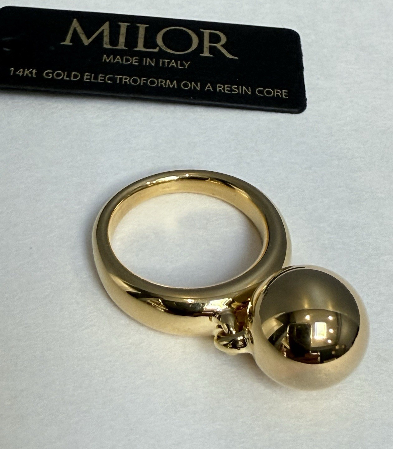 4.8g* 14K GOLD MILOR ITALY Resin Core Moving Ball Tapered Band Cocktail Ring *9