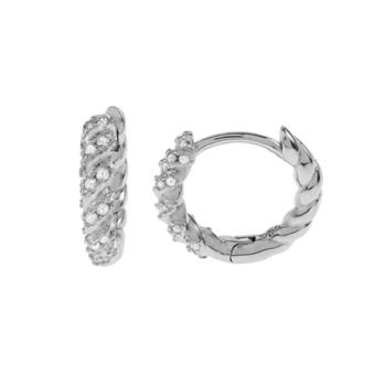 Genuine White Sapphire Huggie Hoop Earrings in Solid Sterling Silver – 1 ctw.
