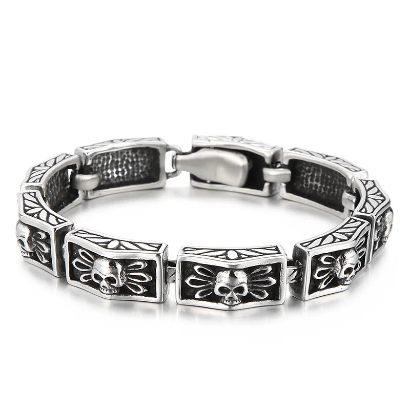 Men’s Heavy Stainless Steel Motorcycle Bike Chain Pirate Skull Biker Bracelet