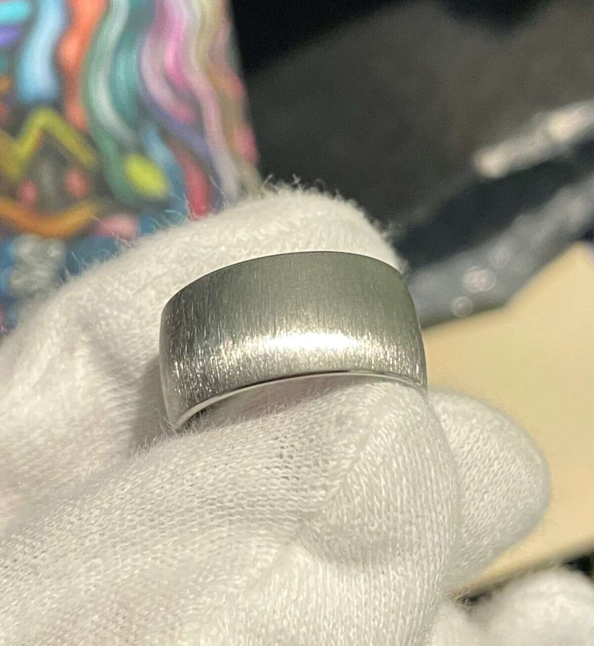 Women’s Unique Titanium Band, Luminescent Finish, Wide 10-12mm widths Available