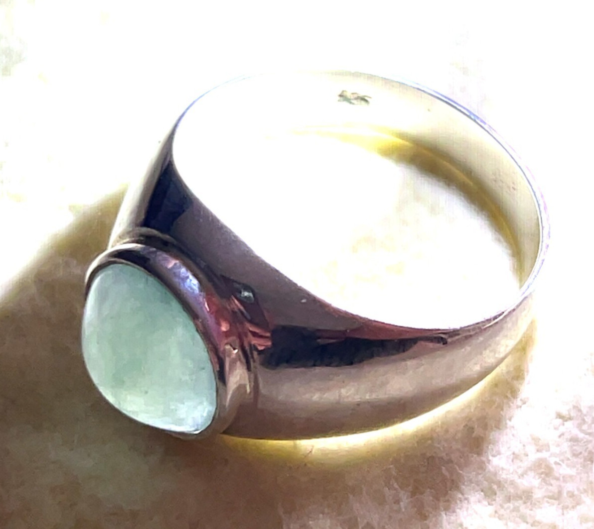Type A Burmese Icy Water Green Jadeite Ring 32.7ct 925 Silver US13 Bold
