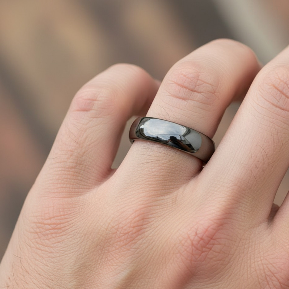 Elegant 6mm Tungsten Men’s Band a Sleek Gray Finish & Rounded Domed Style Band