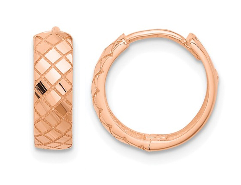 14K Rose Pink Gold Etched Hinged Hoop Earrings (4.00mm thick)