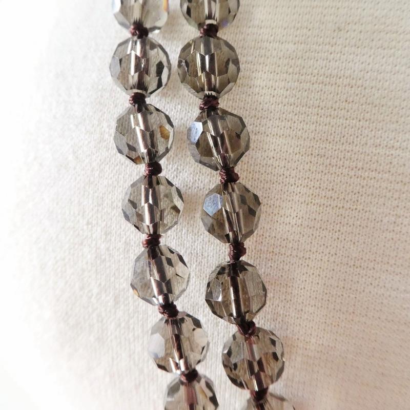 Sparkling Faceted Dark Gray Crystals Bead Knotted 72″ Long Strand Wrap Necklace