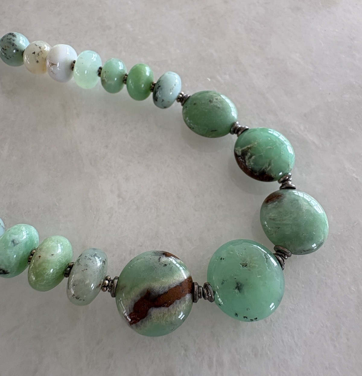CHRYSOPRASE BEADED NECKLACE – Sterling Silver 925 – Artisan Shell Tag – NEW