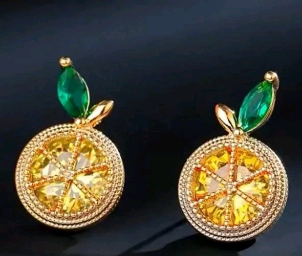 Set Of 5 Micro Mini Stud Earrings, Fruits Embellished With Rinestones. Goldtone