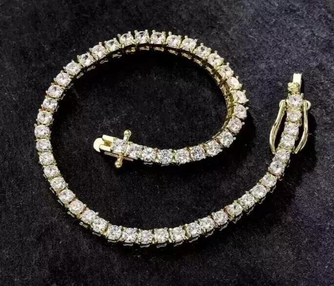 Round Cut Lab Grown Diamond Tennis Bracelet For Wedding Gift In 14K Yellow Gold