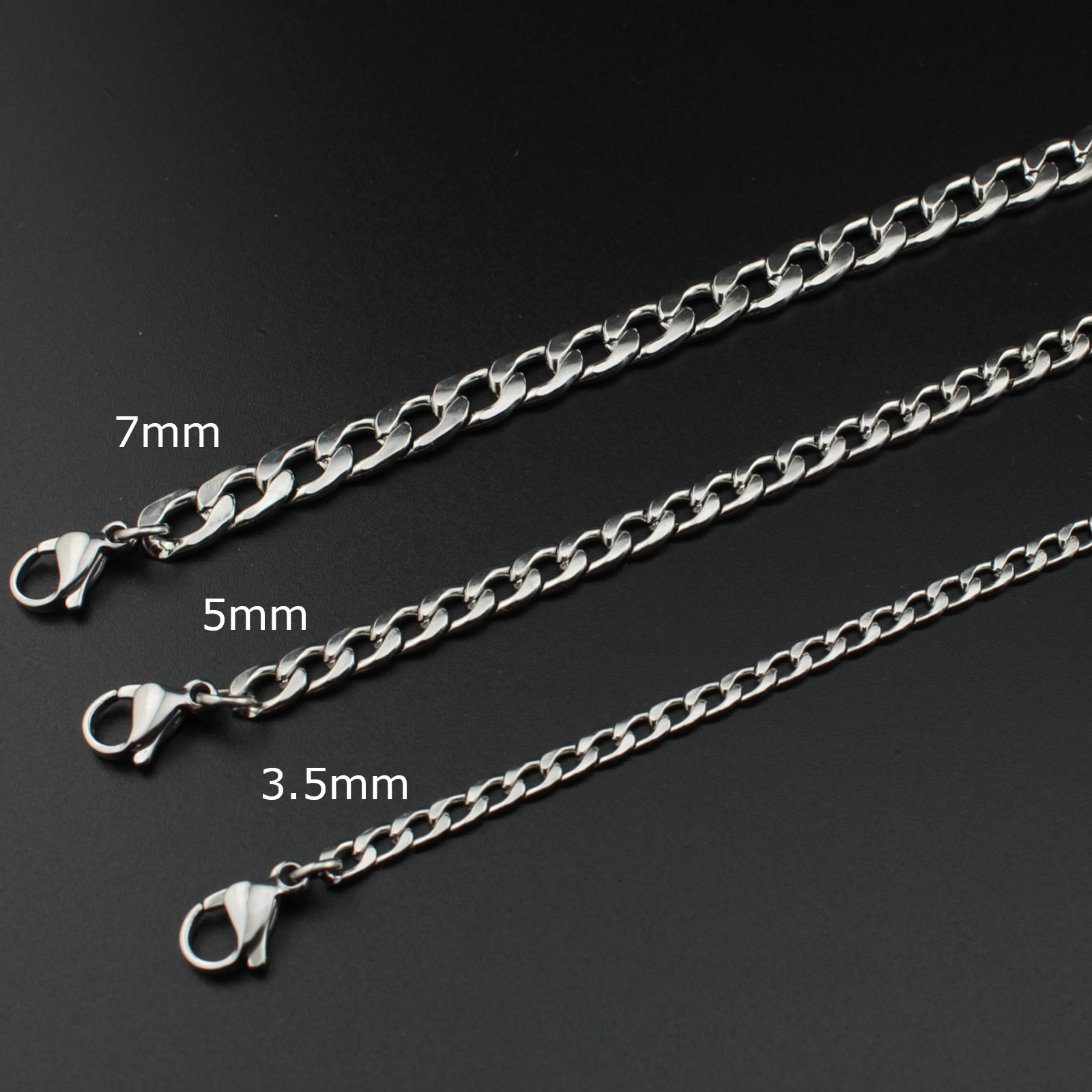 20″ – 24″ Men’s Stainless Steel Silver Cuban Curb Chain Necklace 3.5/5/7mm