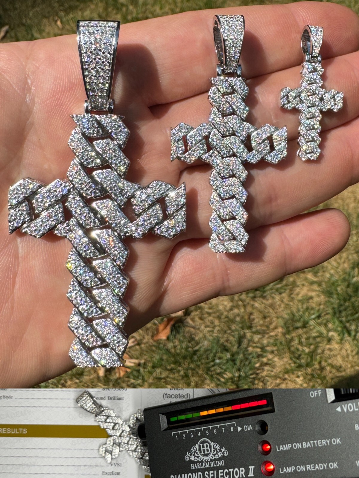 MOISSANITE Prong Miami Cuban Link Cross Pendant – 925 Silver Necklace 3 Sizes