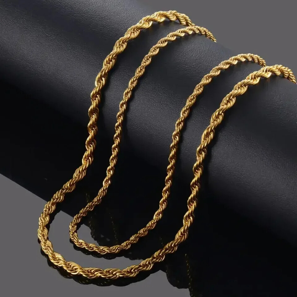 Twist Rope Chain Necklace For Men Women Gold Tone Stainless No Fade Statement