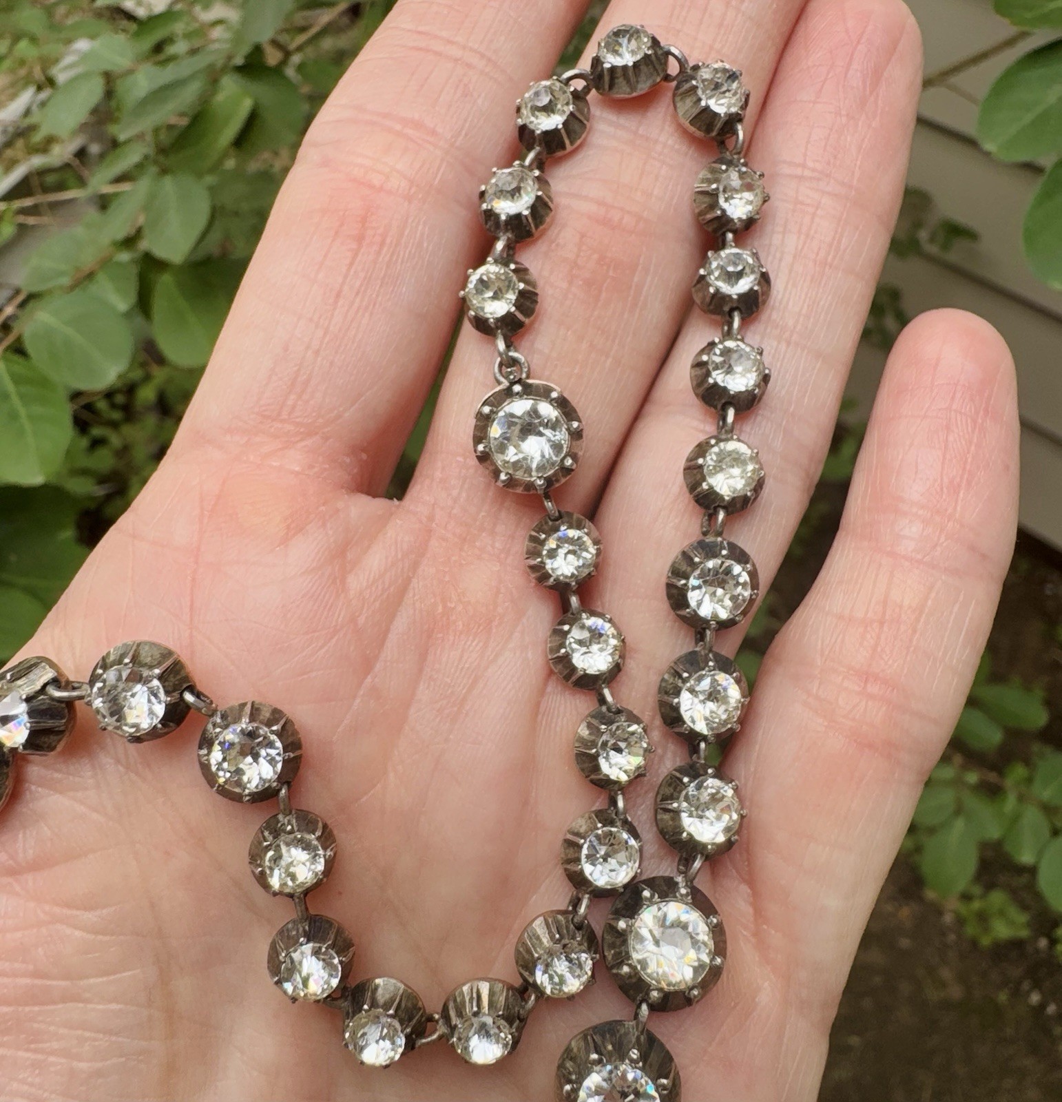 Antique Georgian Silver Paste Rivière Collar Necklace 15” Estate Rare Pre 1837