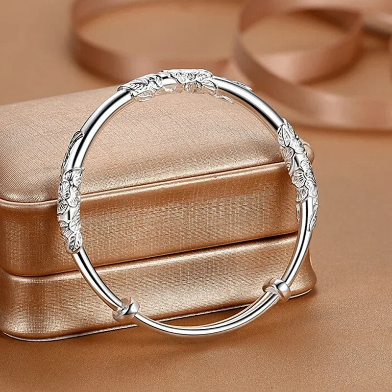 925 Sterling Silver Flower Bracelet Women Adjustable Luxury Party Jewelry