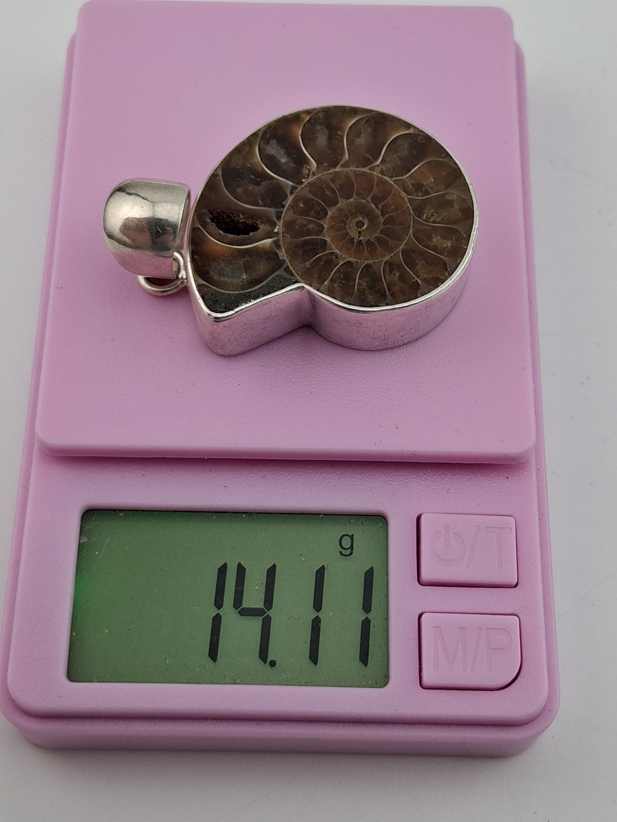 Charles Albert 950 Fine Sterling Silver Ammonite Fossil Pendant Nice Thick 14g