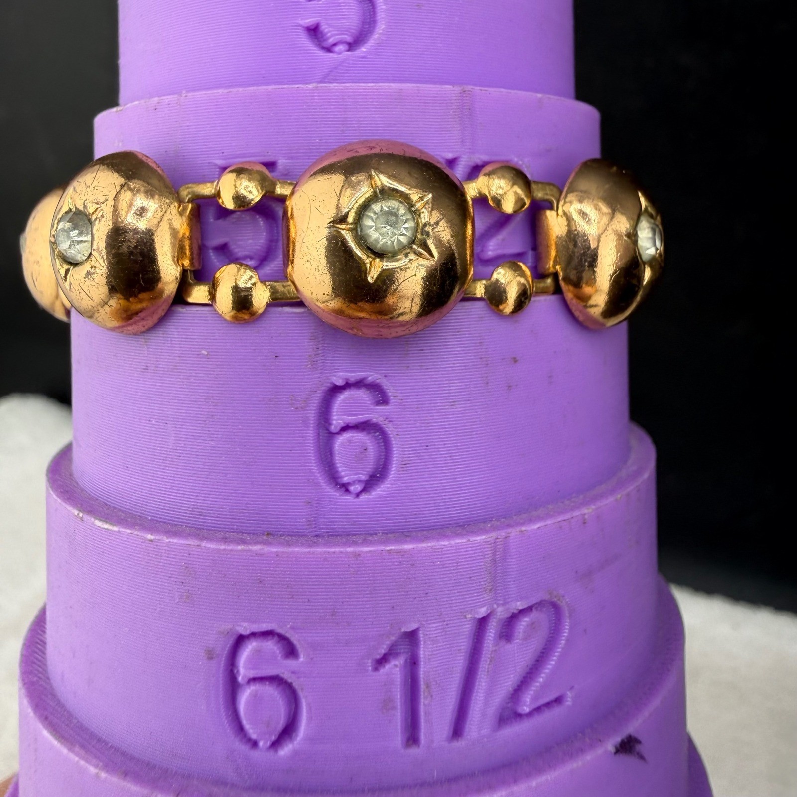 Vintage Bracelet Gold Tone Domed Star Set Rhinestone Link 6in