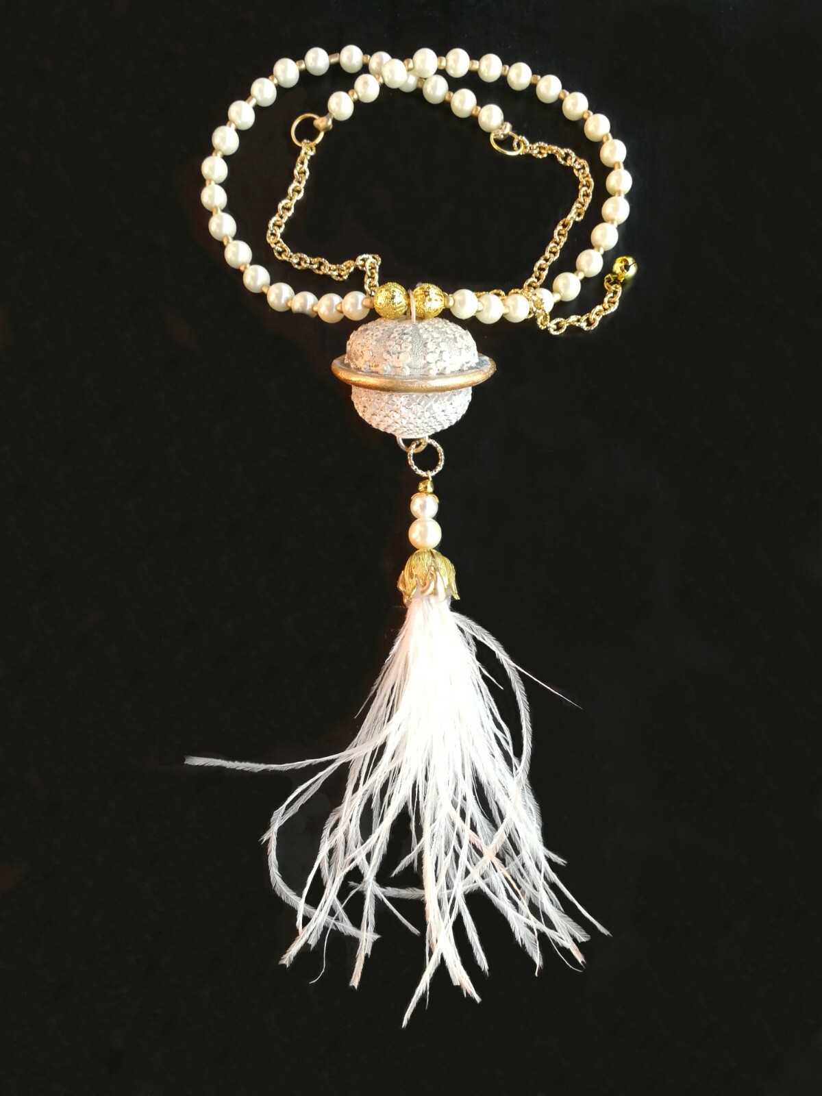 Jewelry Woman Pearl Necklace Luxury Pendant Art Deco Jellyfish Ostrich Feather