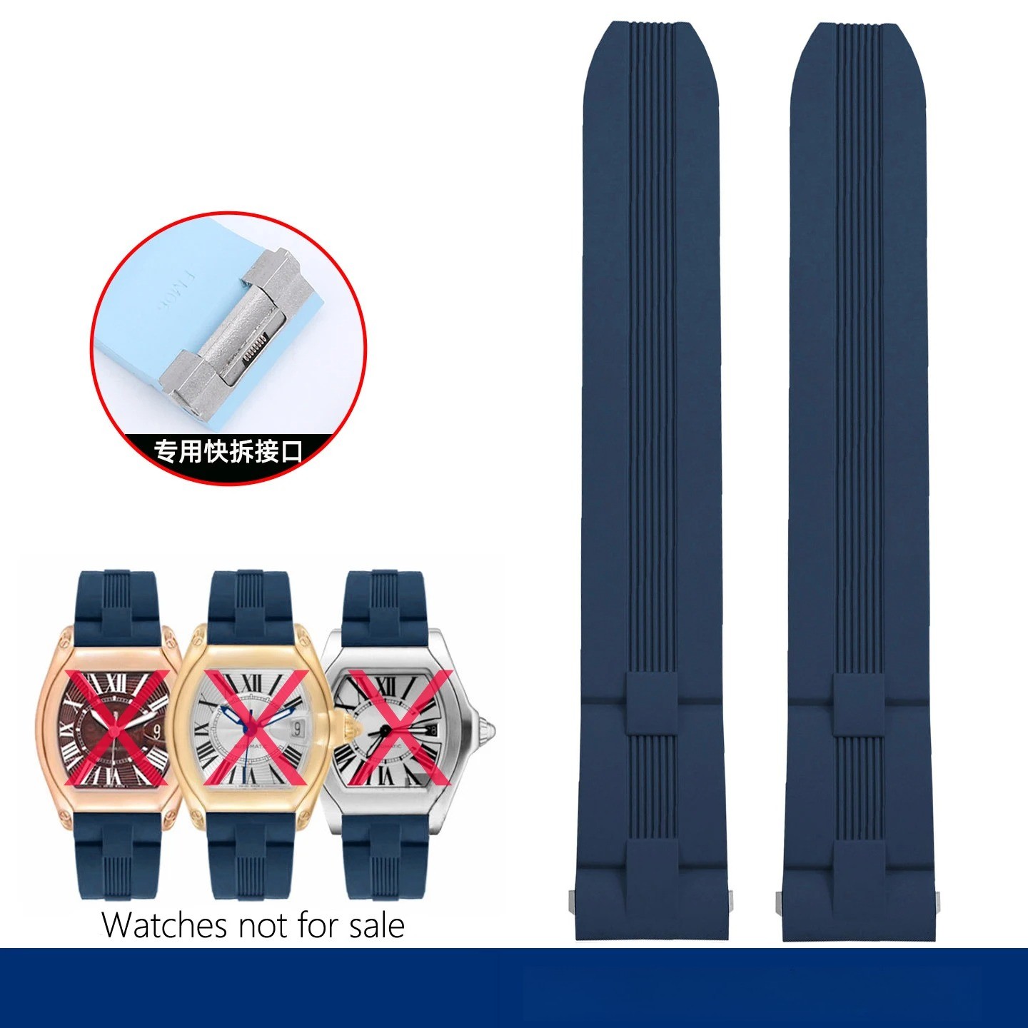 Men’s 19mm Quick Release FKM Rubber Strap for Cartier Roadster Folding Buckle