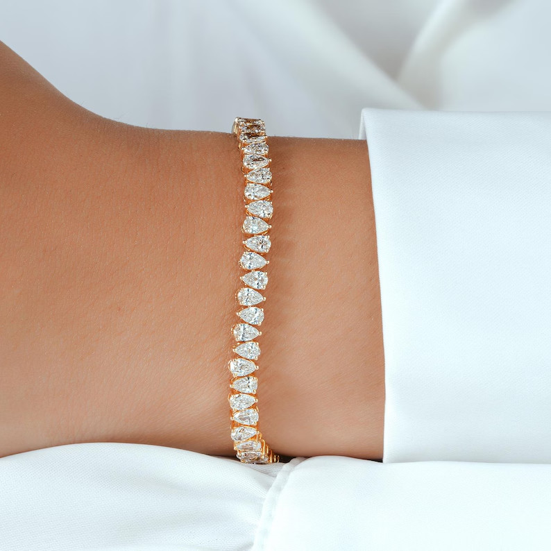 9.00 Ctw Pear Lab Created Diamond Women’s Tennis Bracelet 14k Yellow Gold Plated