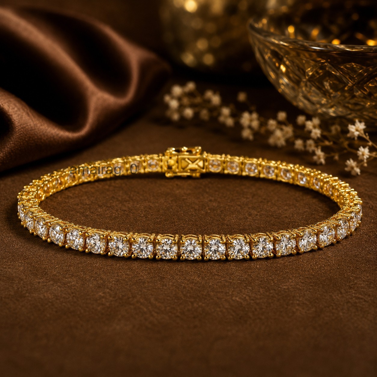 7.5″ HPHT White Diamond Unisex Tennis Bracelet VVS1 Yellow Gold Finish Certified